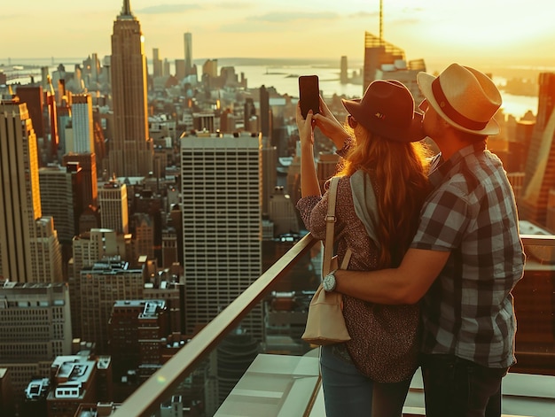 Photo photo portrait of young lovely couple taking selfie