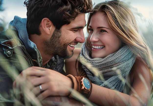 Photo photo portrait of a young romantic loving man and woman laughing together full of joy