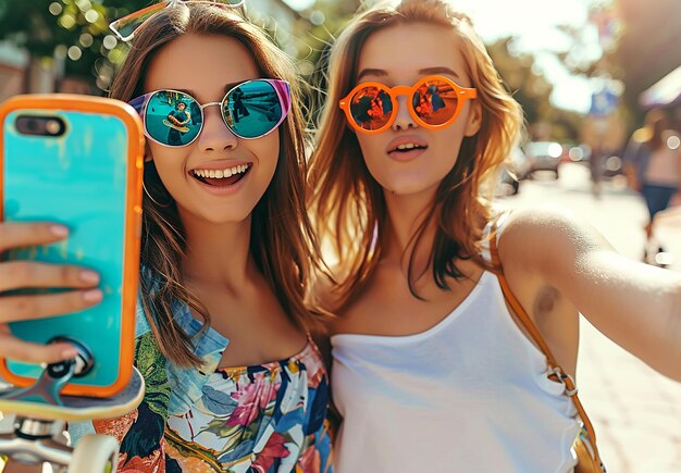 Photo portrait of young teenage happy female girls group of friends