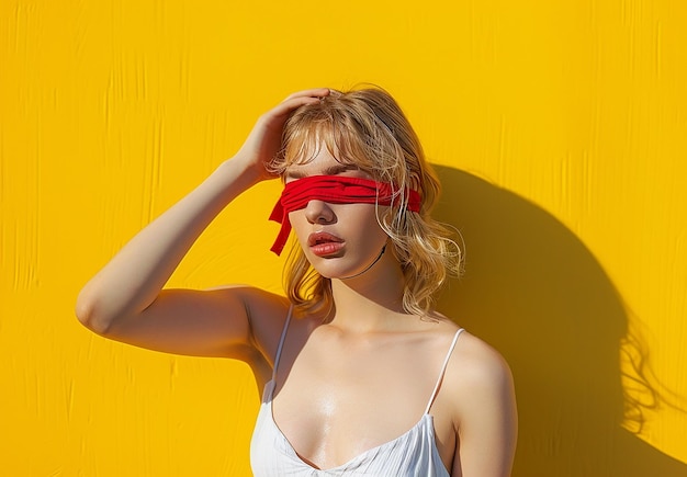 Photo photo portrait of young woman blindfold