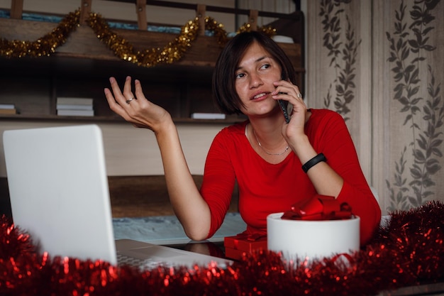 Photo of positive lady sit in cozy home