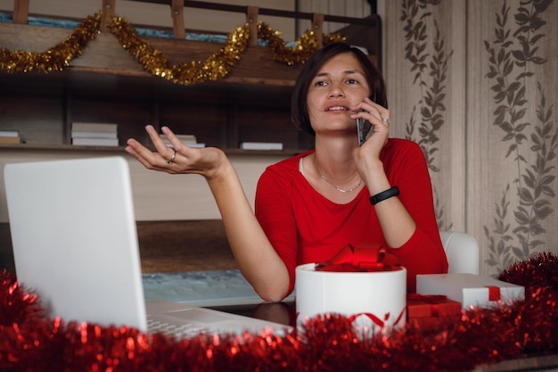 Photo of positive lady sit in cozy home