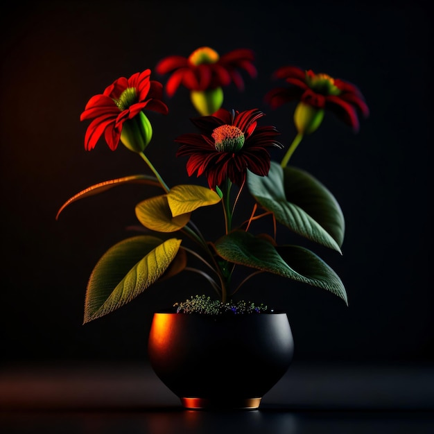 Photo A pot with flowers in it and a light behind it