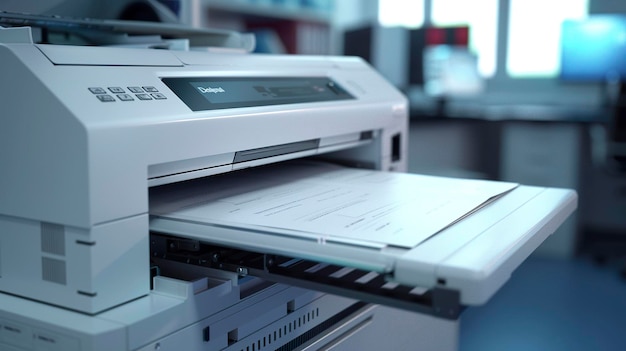 A photo of a printer with paper tray