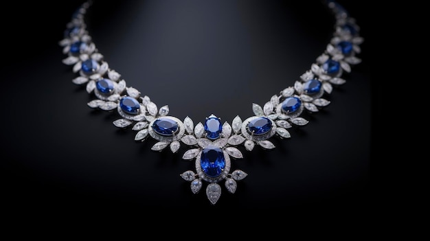 A photo of a radiant sapphire and diamond necklace