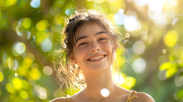 Photo of a Radiant Smile Joyful Woman Connects with the Camera