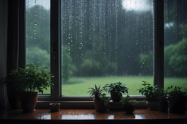 Photo of Rain Outside the Window Water Drop on Glass Bokeh Warm Mood