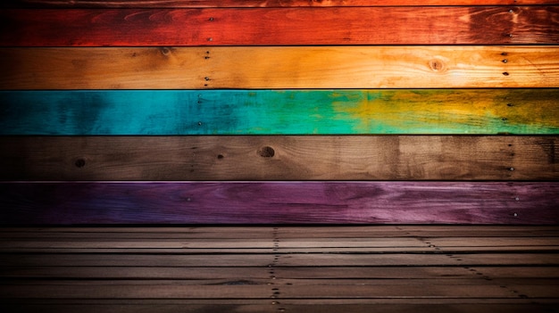 Photo of Rainbow wooden planks background Generative AI