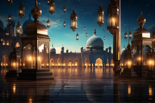 Photo ramadan concept lanterns and mosquesai technology generated image