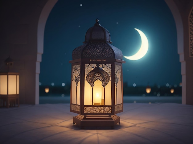 photo Ramadan lanterns nights eid mubarak lamp background generated by ai