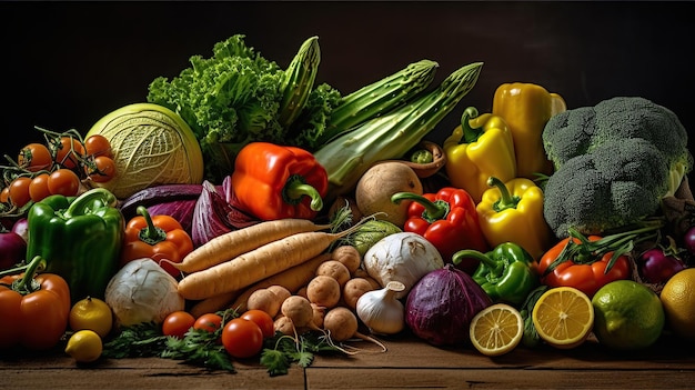 Photo raw organic vegetables with fresh ingredients A professional photography should use a high quality Generative AI