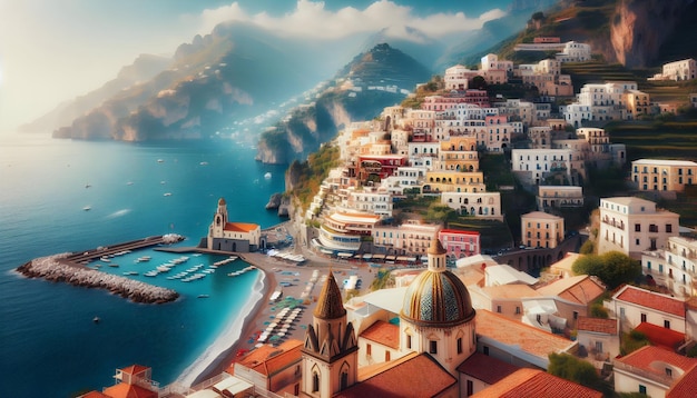 Photo real as Amalfi Aura Italy Amalfi Coast where the sea blue embraces quaint coastal towns in Fa