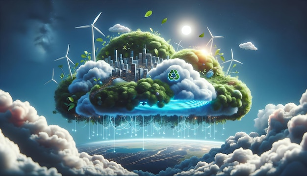 Photo real as Eco Cloudscape Elevate to eco conscious cloud computing that prioritizes the planet i