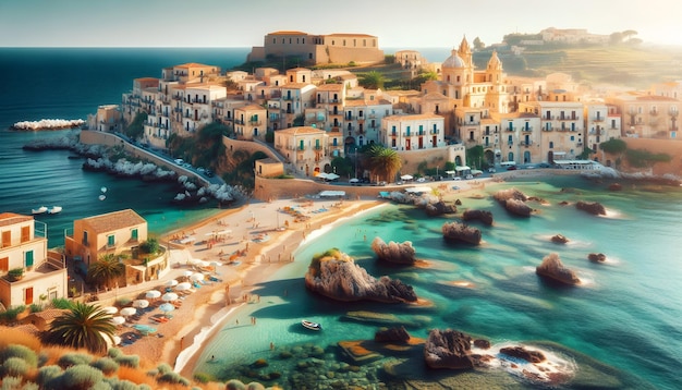 Photo real as Sicilian Shores Explore Sicily sandy beaches and charming hilltop towns for a quintess