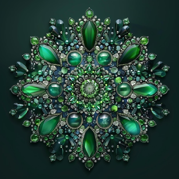 photo real beautiful fantasy mandala of green precious stones with emeralds green sapphires diam