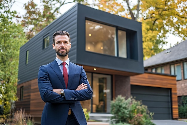 Photo photo of a real estate agent standing in front of