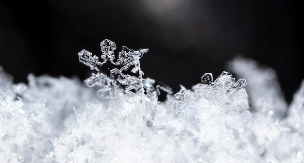 photo real snowflakes during a snowfall, under natural conditions at low temperature