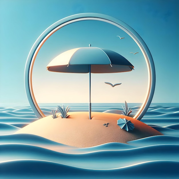 Photo photo realistic as beach umbrella icon with copy space on a blue background concept as a vector imag