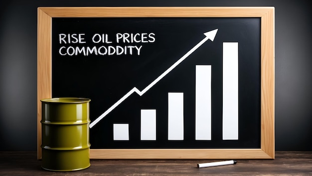 Photo photo realistic as blackboard with oil barrel and upward graph concept as a blackboard with an oil b