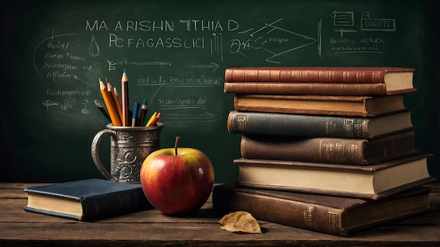 Photo Realistic as Book and Chalkboard concept as A book beside a chalkboard set against a dreamy ba