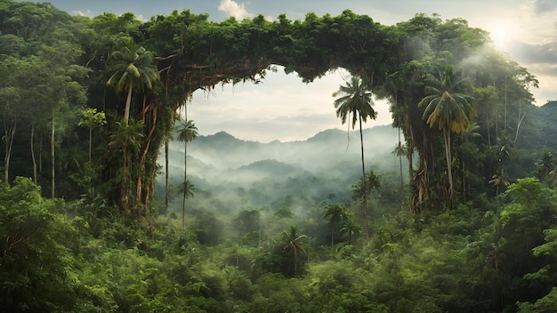 Photo Realistic as Deforestation and Flourishing Jungle concept as A view illustrating deforestation