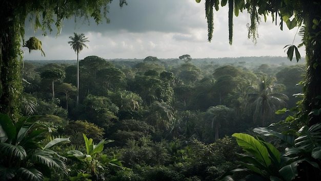 Photo Realistic as Deforestation and Flourishing Jungle concept as A view illustrating deforestation