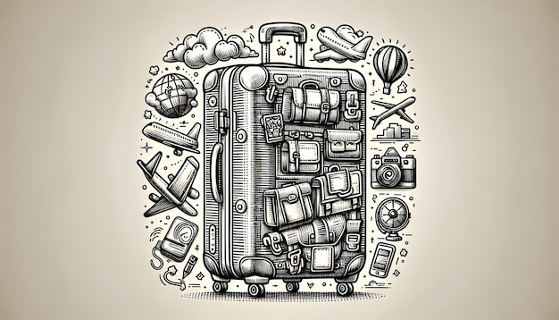 Photo photo realistic as doodle line icon of a suitcase concept as a doodle line icon of a suitcase repres