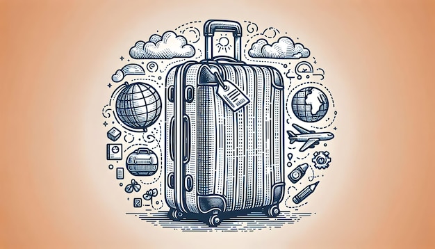 Photo Realistic as Doodle line icon of a suitcase concept as A doodle line icon of a suitcase repres