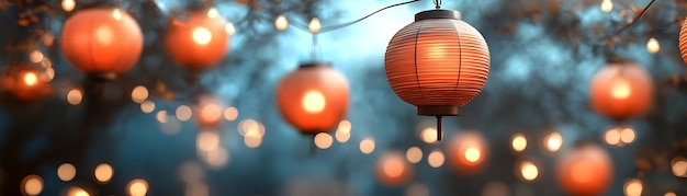 Photo Realistic as Evening festival with string lights and lanterns concept as A picturesque evening