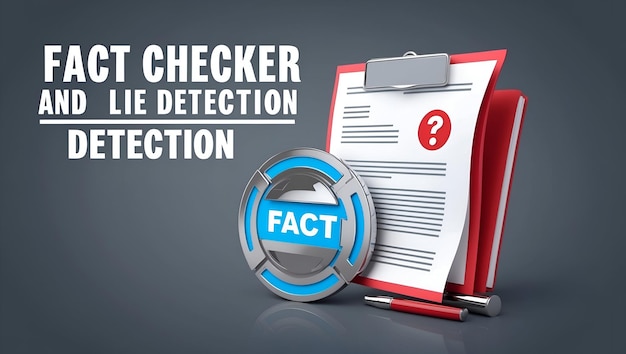 Photo Realistic as Fact Checker with Report and Lie Detection Symbol concept as An image of a fact c