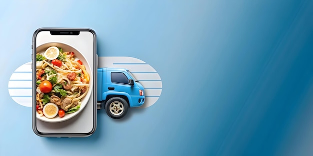 Photo Realistic as Food delivery icon with space for text and graphics on a blue background concept