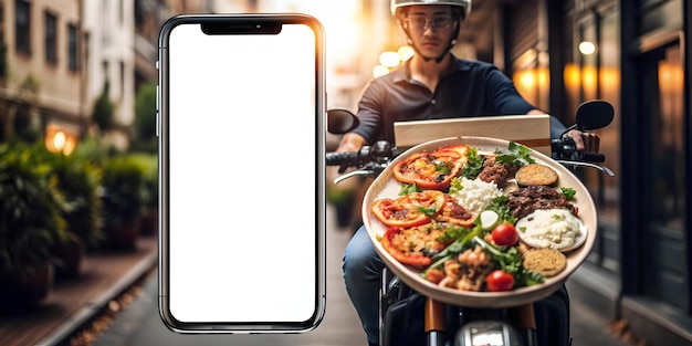 Photo photo realistic as food delivery symbol with blank area for personalized messages concept as a custo