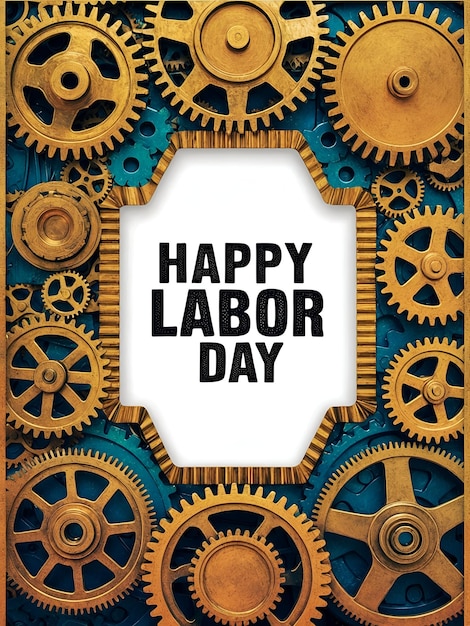 Photo Realistic as Gear and Cog Border with Happy Labor Day Wording concept as A unique border frame