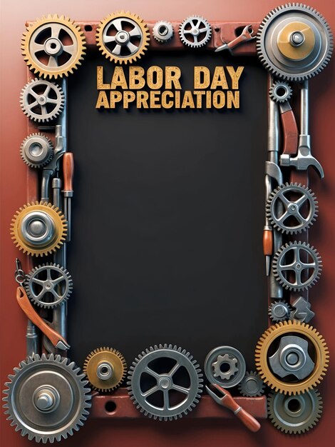 Photo Realistic as Gear and Tool Border with Labor Day Appreciation Wording concept as A unique bord