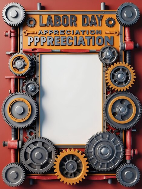 Photo photo realistic as gear and tool border with labor day appreciation wording concept as a unique bord