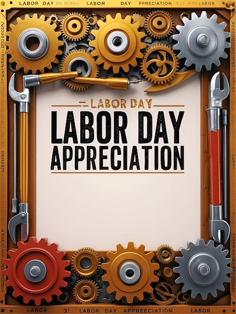 Photo Realistic as Gear and Tool Border with Labor Day Appreciation Wording concept as A unique bord