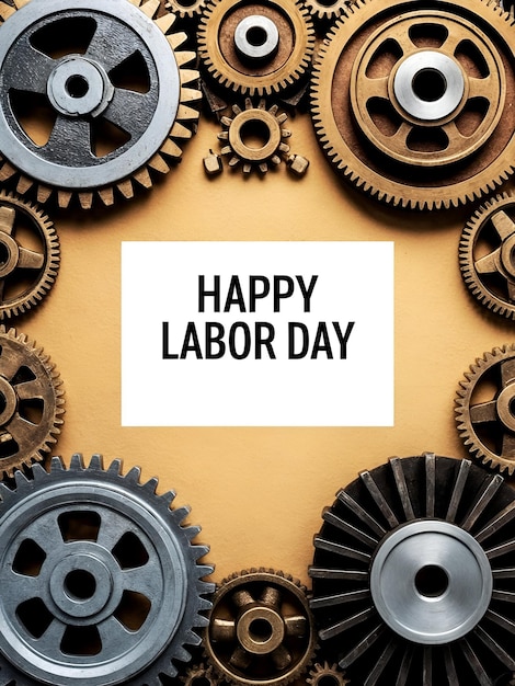 Photo Realistic as Gears and Tools Border with Happy Labor Day Wording concept as A unique border fr