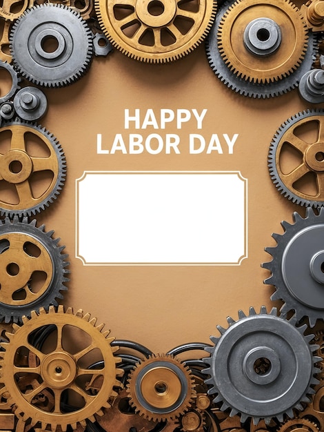 Photo Realistic as Gears and Tools Border with Happy Labor Day Wording concept as A unique border fr