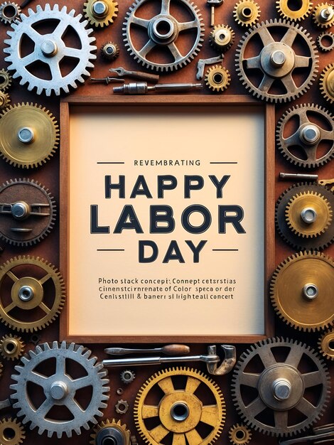 Photo Realistic as Gears and Tools Border with Happy Labor Day Wording concept as A unique border fr