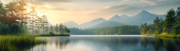 Photo photo realistic as golden light over a tranquil forest clearing concept as a tranquil forest clearin