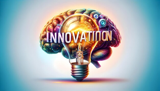 Photo photo realistic as light bulb and brain with innovation wording concept as a vibrant illustration of