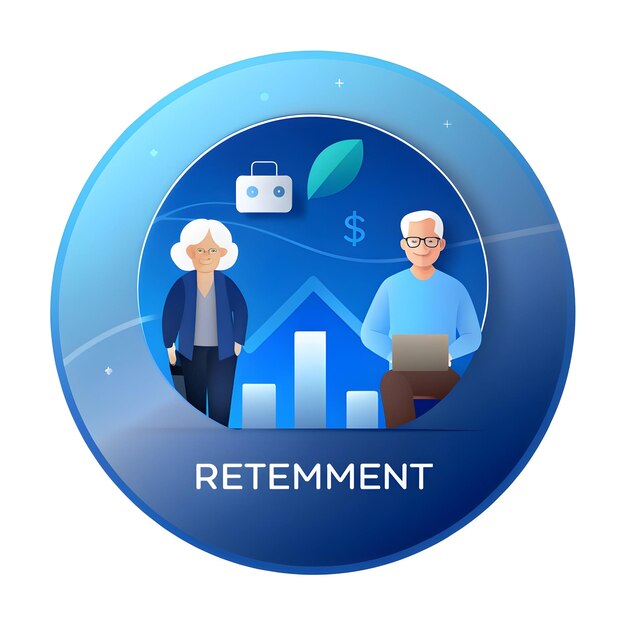 Photo photo realistic as retirement icon with space for text and graphics on a blue background concept as