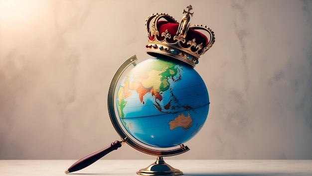 Photo Realistic as Ruler with Crown and Globe concept as An image of a ruler with a crown and globe