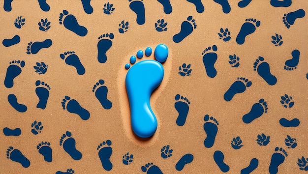 Photo Realistic as Unique Footprint Among Footprints concept as A single unique footprint stands out