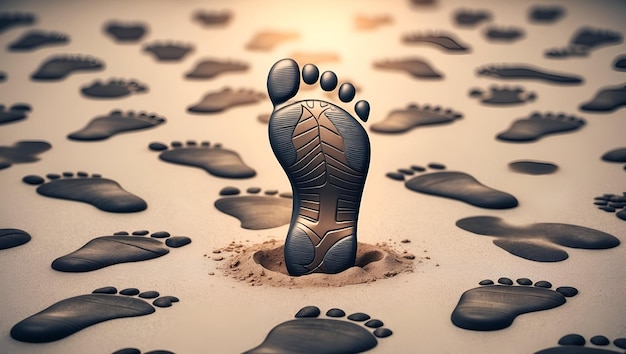 Photo Realistic as Unique Footprint Among Footprints concept as A single unique footprint stands out