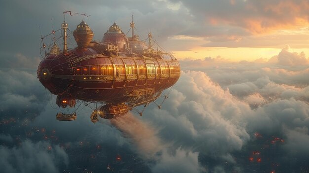 Photo photo realistic of a cozy steampunk style hot air balloon