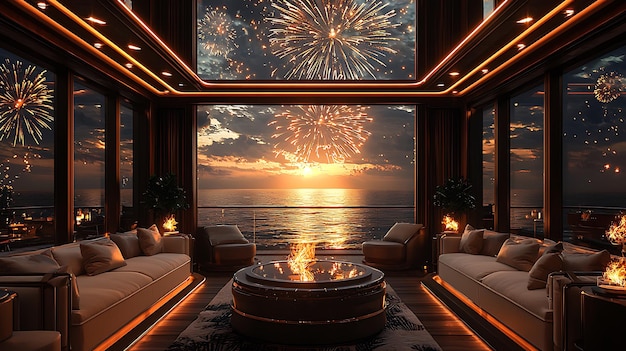 Photo photo realistic depiction of a new years eve celebration on a luxury cruise ship with a grand