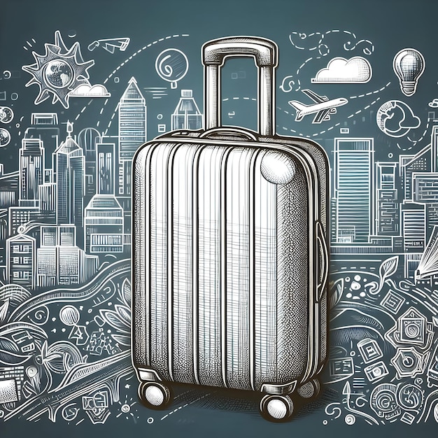 Photo photo realistic doodle line icon of suitcase for business travel journeys in photo stock concept