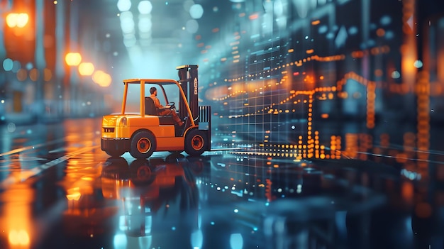 Photo Realistic Double Exposure Forklift Financial Report Symbolizing Inventory Performance with