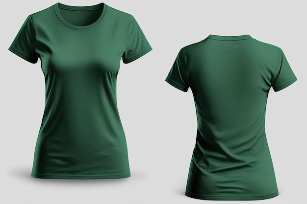 Photo realistic female green tshirts with copy space front and back view AI Generated